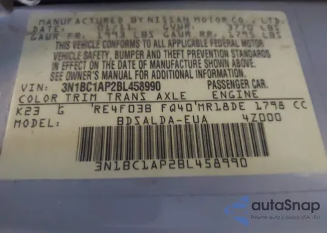 2011 Nissan Versa 1.8S z USA, uszkodzony, nr VIN 3N1BC1AP2BL458990